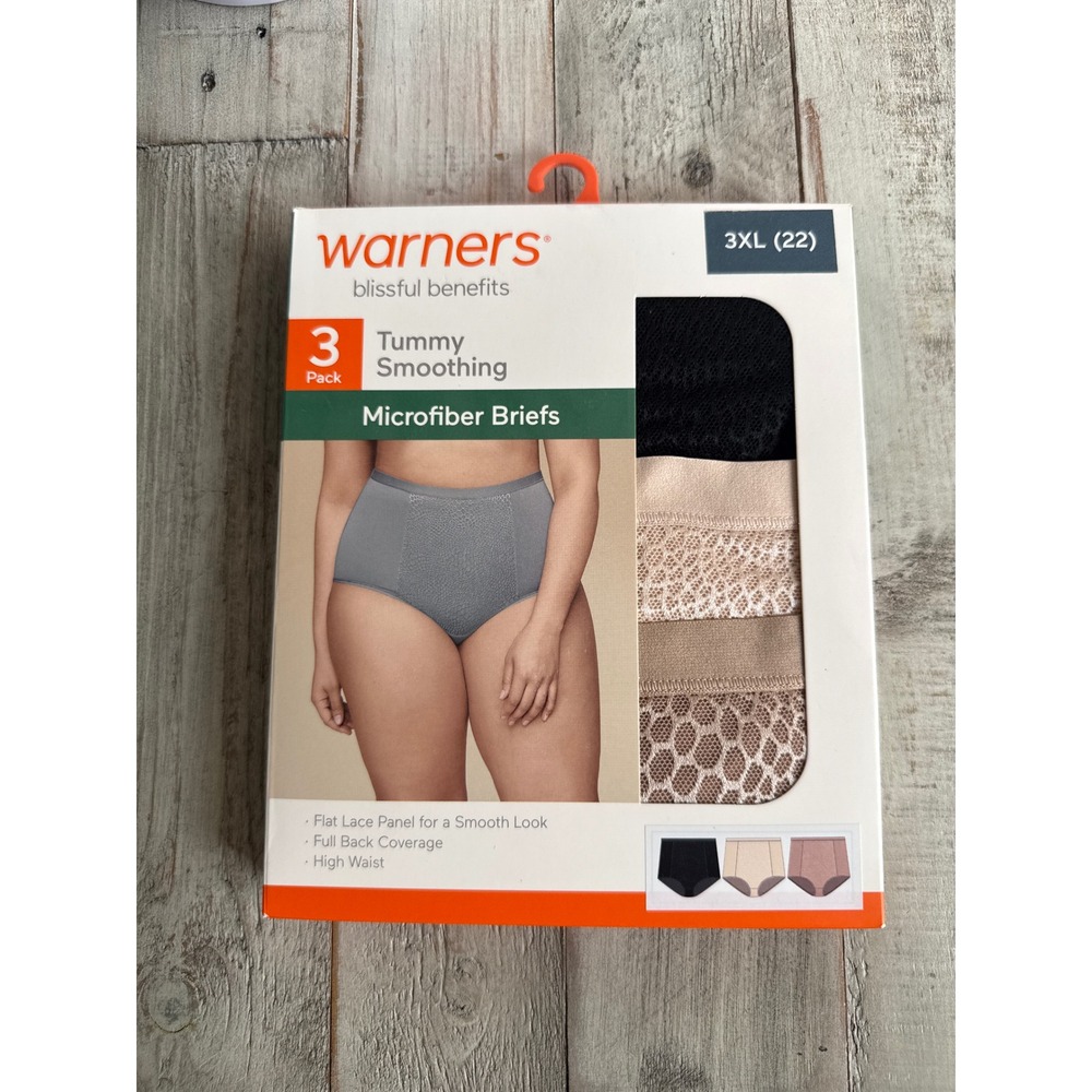 Warners Blissful Benefits Tummy Smoothing Microfiber Briefs 3-Pack 3XL 22 Black